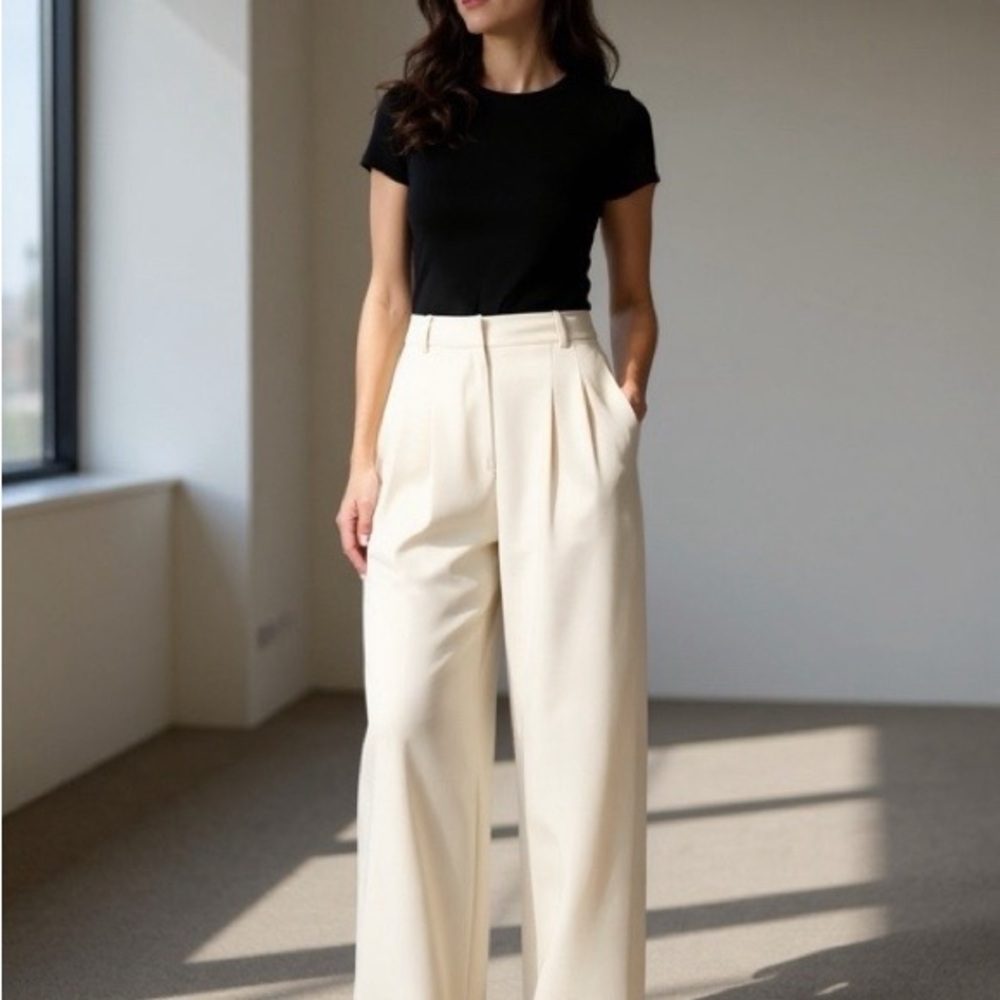French Connection Cream Wide-Leg Trousers